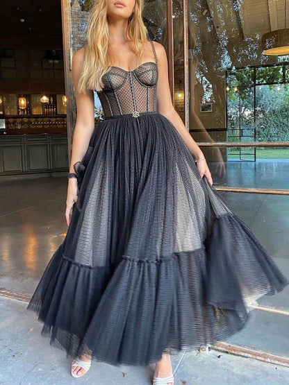 New Back to School Party Dress A-line sheer with thin shoulder straps