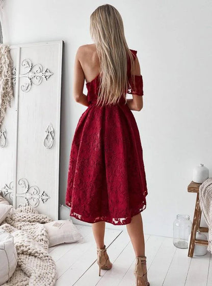 New Sexy One Shoulder Applique Lace Back to School Party Dress