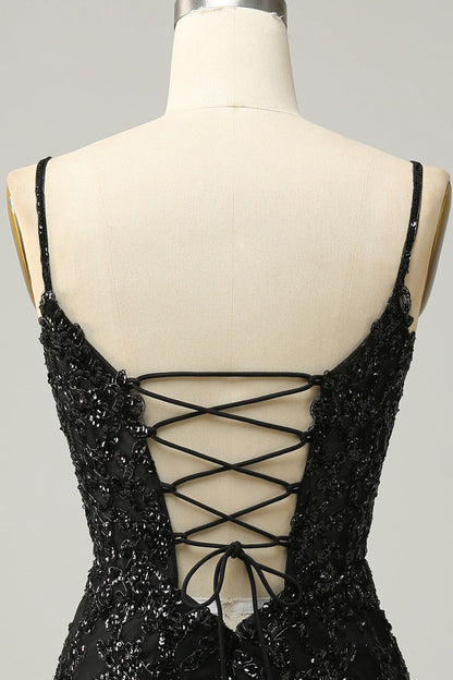 New thin shoulder strap hollowed out sequin lace back to school party dress