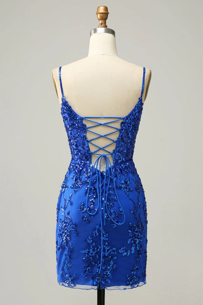 New thin shoulder strap hollowed out sequin lace back to school party dress