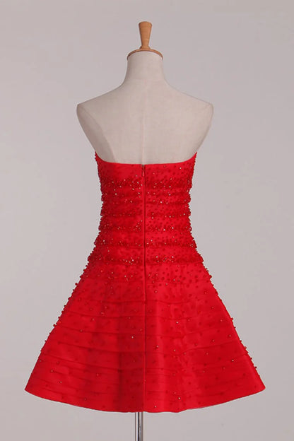 New sexy strapless dress with A-line satin embellishment beads