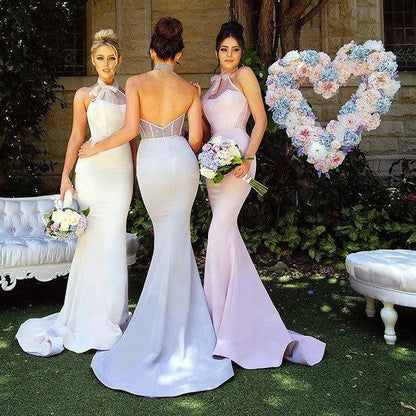 New Mermaid Pink Long Backless Satin Bridesmaid Dress
