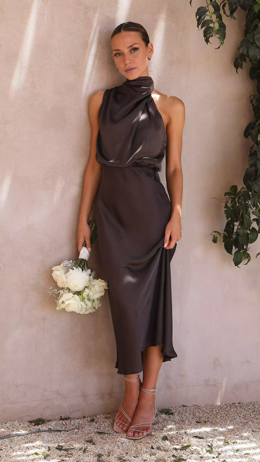 Noble and elegant high neckline with pleats and asymmetrical shoulders, hidden zipper Prom Dresses