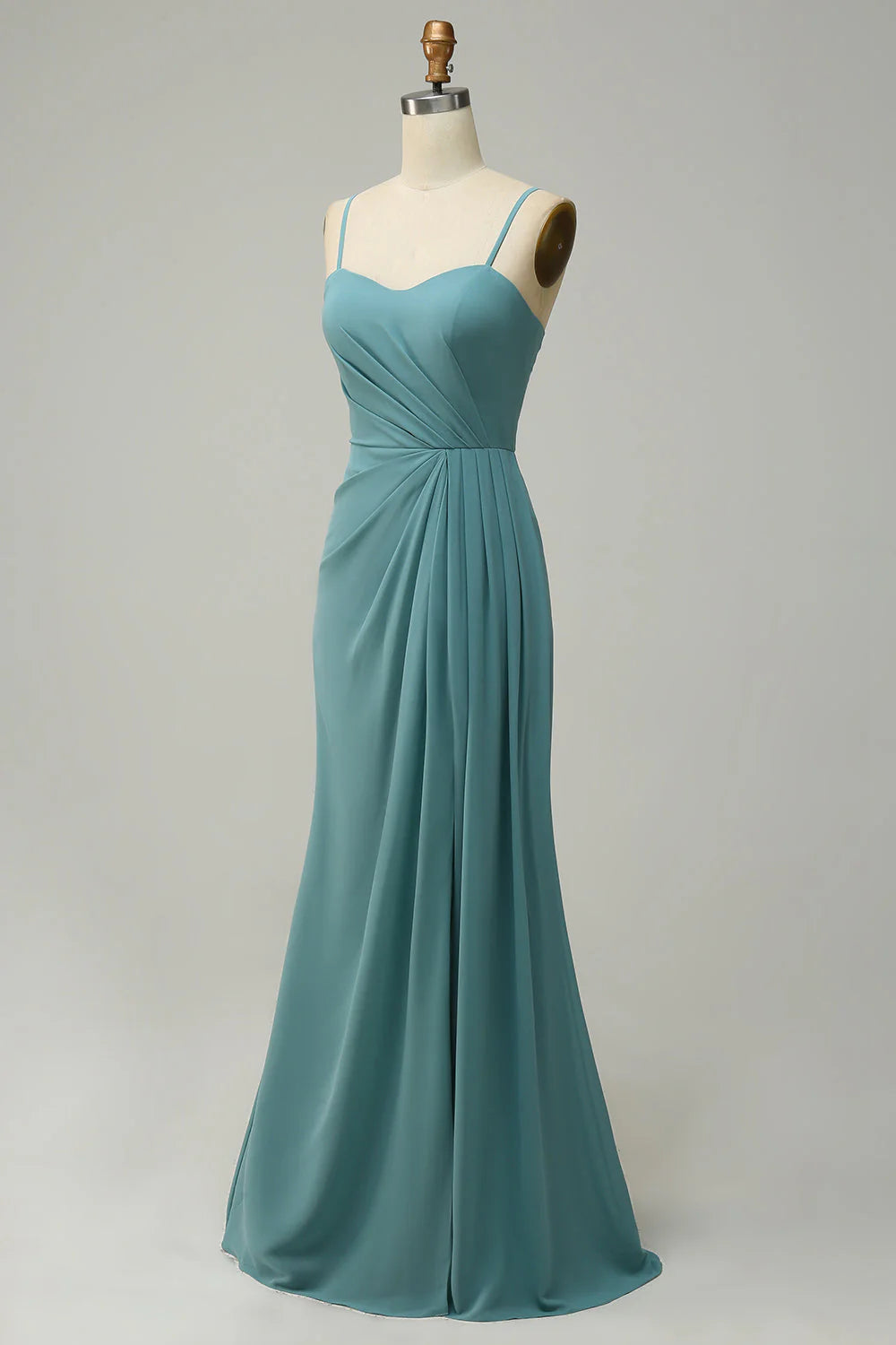 A Line Spaghetti Straps Long Chiffon Bridesmaid Dress with Slit