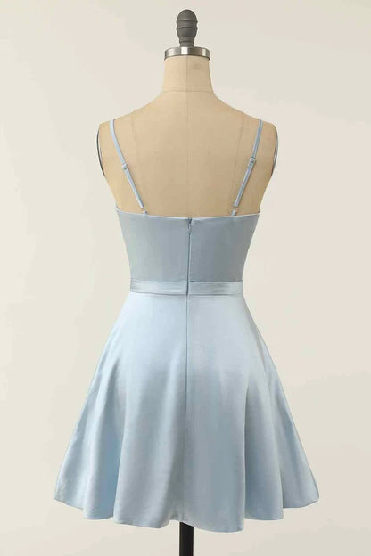 OKBBN A-line V-neck twisted hollow pleated mini Homecoming Dresses