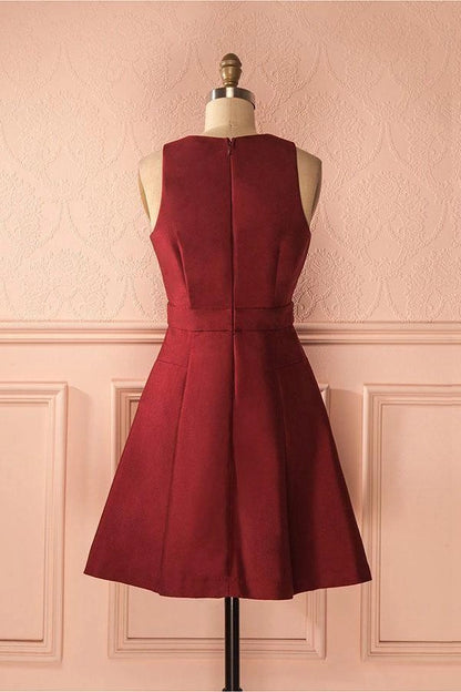 OKBBN A-line deep V-neck sleeveless lace up satin slimming Homecoming Dresses