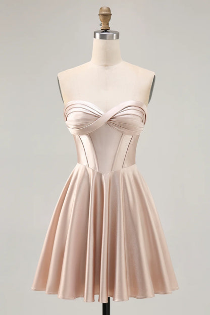 OKBBN A-line off shoulder waist with pleated satin back strap Homecoming Dresses