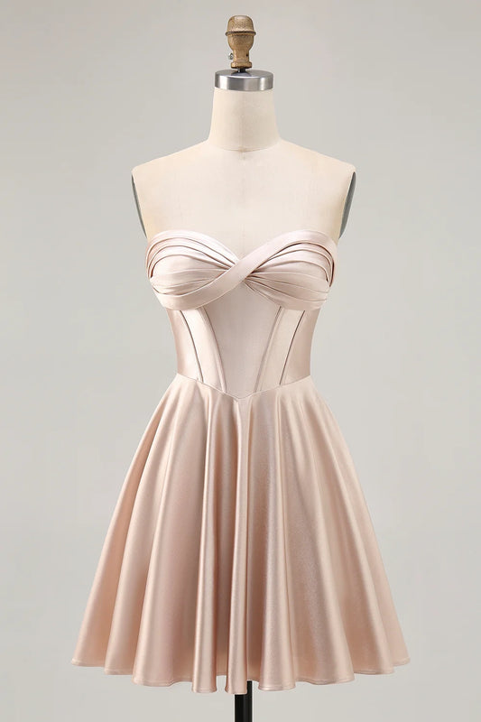 OKBBN A-line off shoulder waist with pleated satin back strap Homecoming Dresses
