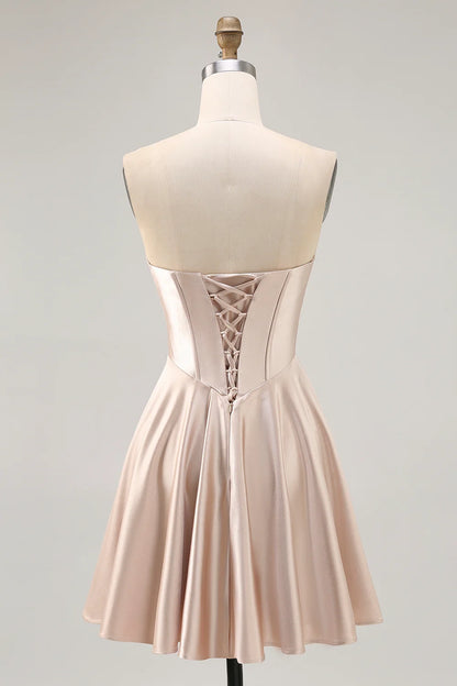 OKBBN A-line off shoulder waist with pleated satin back strap Homecoming Dresses