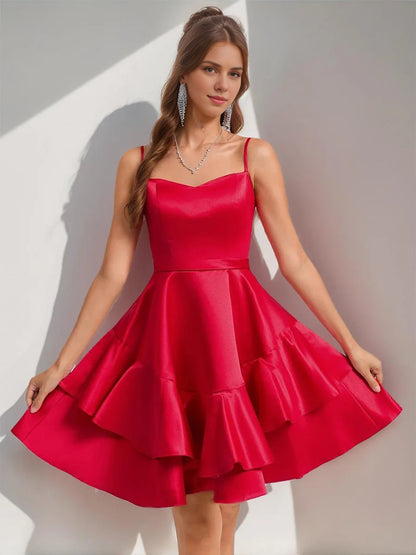 OKBBN A-line princess thin shoulder strap elegant short ruffle edge Homecoming Dresses