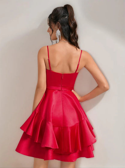 OKBBN A-line princess thin shoulder strap elegant short ruffle edge Homecoming Dresses