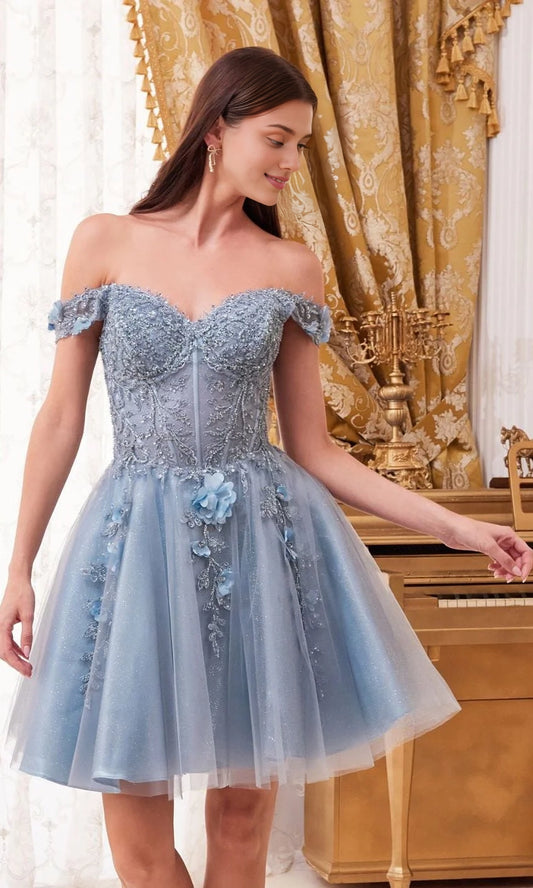 OKBBN A-line short sweetheart floral off shoulder tight corset A-line Homecoming Dresses