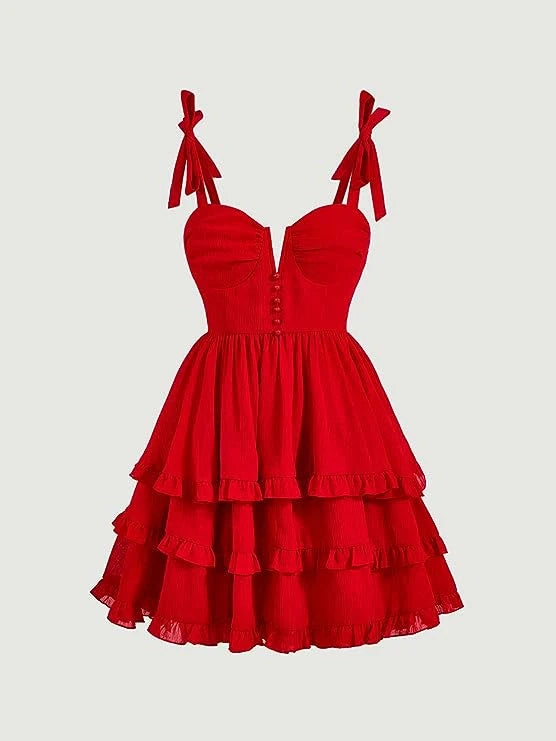 OKBBN A-line shoulder strap, pleated hem, layered thin shoulder strap, Homecoming Dresses