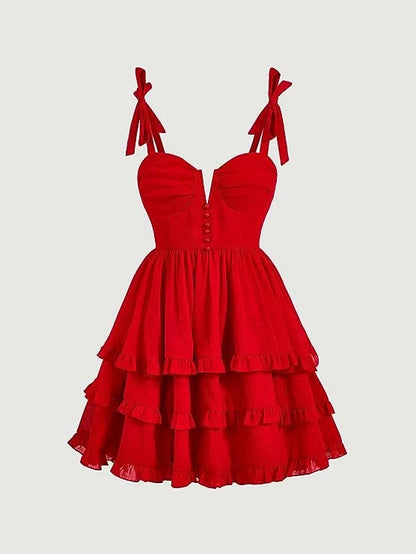 OKBBN A-line shoulder strap, pleated hem, layered thin shoulder strap, Homecoming Dresses