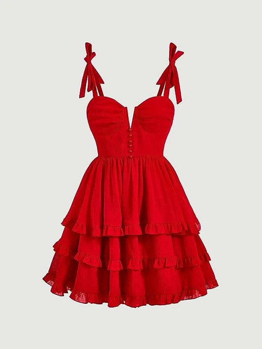 OKBBN A-line shoulder strap, pleated hem, layered thin shoulder strap, Homecoming Dresses