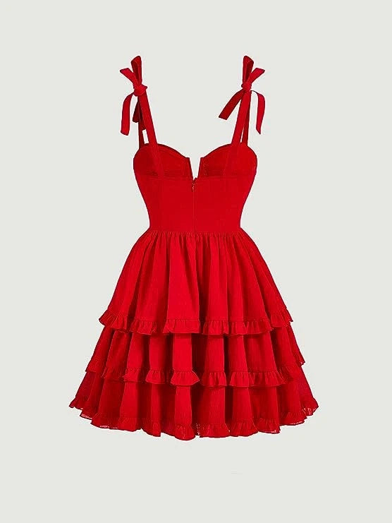 OKBBN A-line shoulder strap, pleated hem, layered thin shoulder strap, Homecoming Dresses