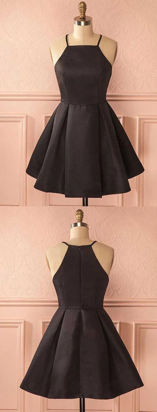 OKBBN A-line square neck short satin pleated Homecoming Dresses
