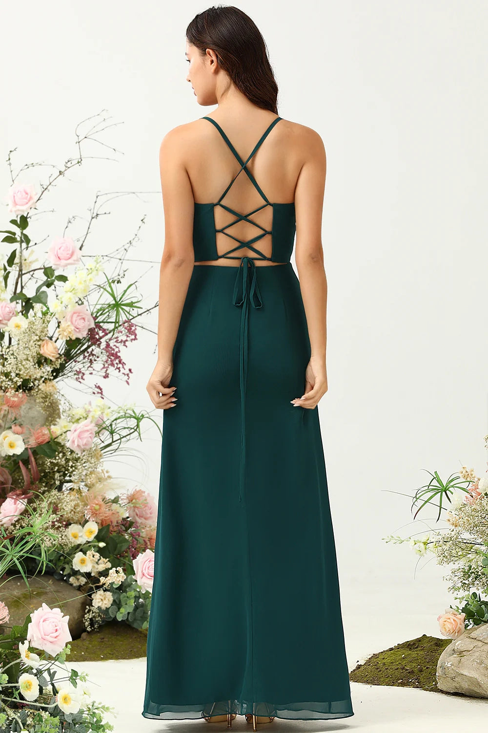 OKBBN A-line thin shoulder strap chiffon backless Bridesmaid Dresses