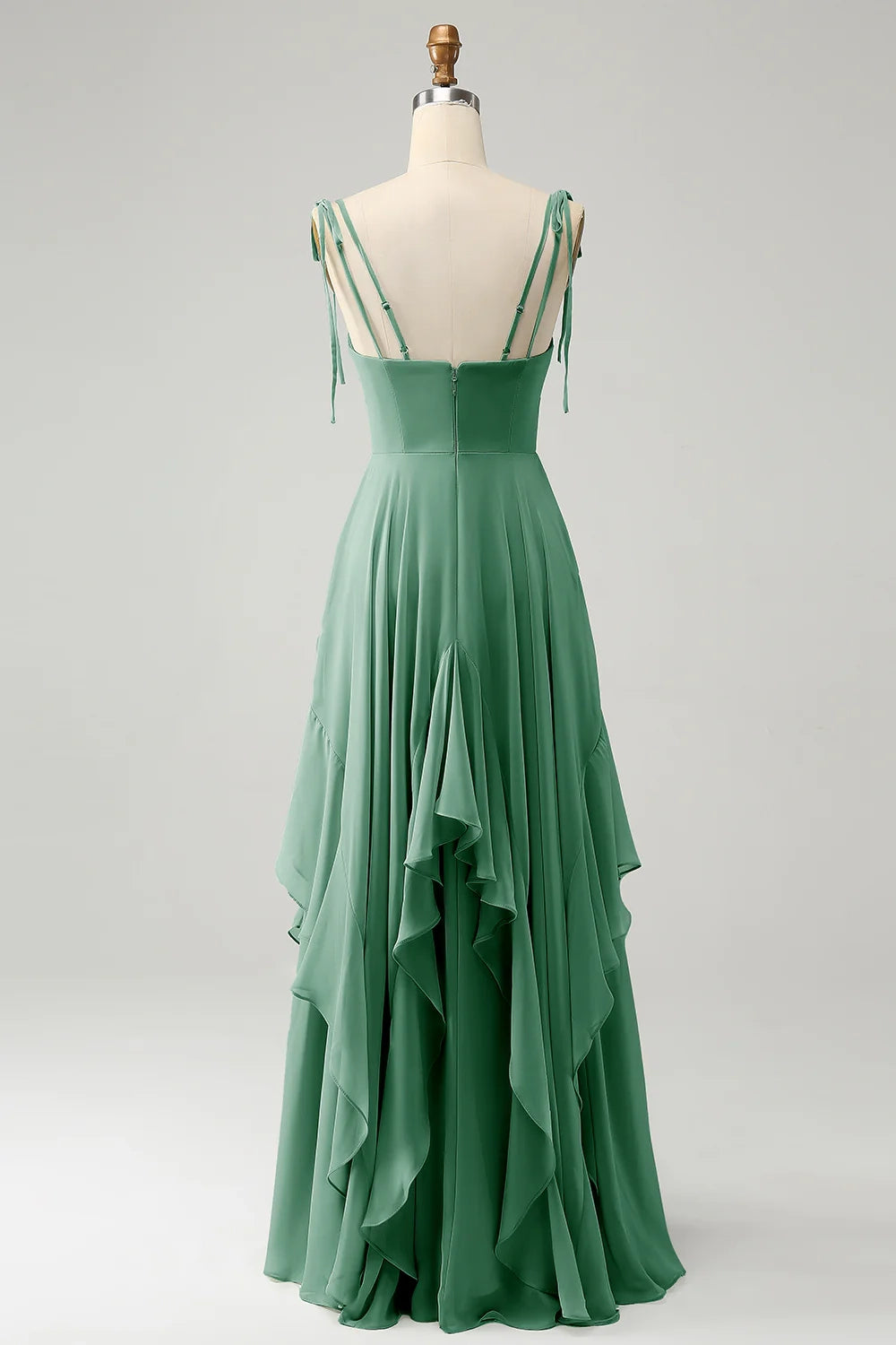 OKBBN A-line thin shoulder strap chiffon long pleated Bridesmaid Dresses