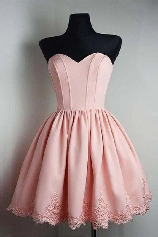 OKBBN A-shaped Sweetheart Sleeveless Satin Lace Stickers Homecoming Dresses
