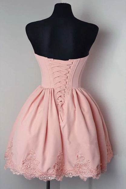OKBBN A-shaped Sweetheart Sleeveless Satin Lace Stickers Homecoming Dresses