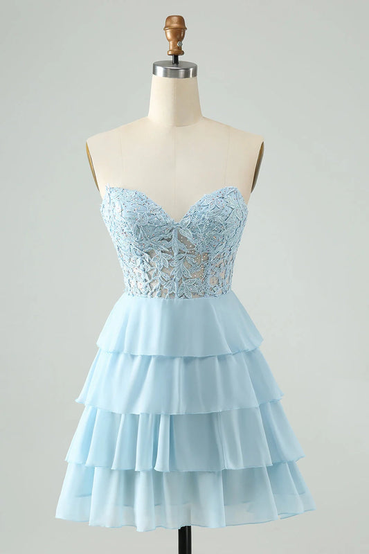 OKBBN A-shaped Sweetheart Stacked Stickers Short Homecoming Dresses
