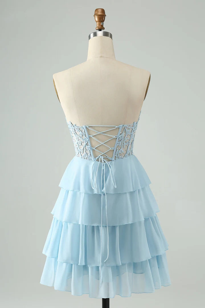 OKBBN A-shaped Sweetheart Stacked Stickers Short Homecoming Dresses