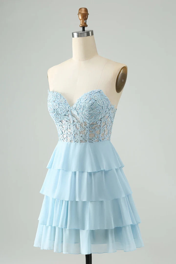 OKBBN A-shaped Sweetheart Stacked Stickers Short Homecoming Dresses