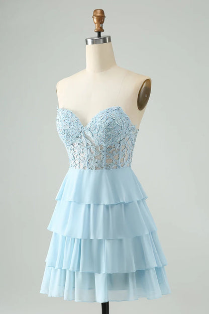 OKBBN A-shaped Sweetheart Stacked Stickers Short Homecoming Dresses