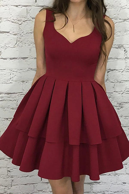 OKBBN A-shaped short multi-layer elastic satin Homecoming Dresses