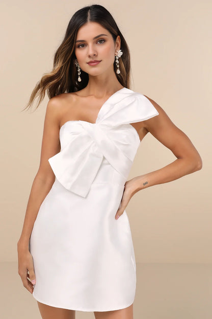 OKBBN Beautiful Bow Single Shoulder Mini Homecoming Dresses