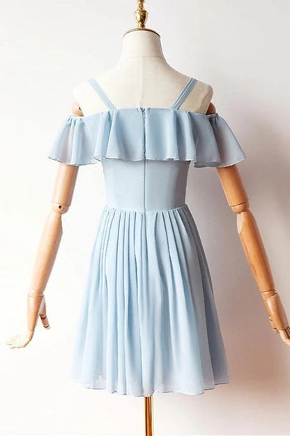 OKBBN Beautiful Cold Sleeve Chiffon Off Shoulder Sleeveless Wide Strap Short Homecoming Dresses