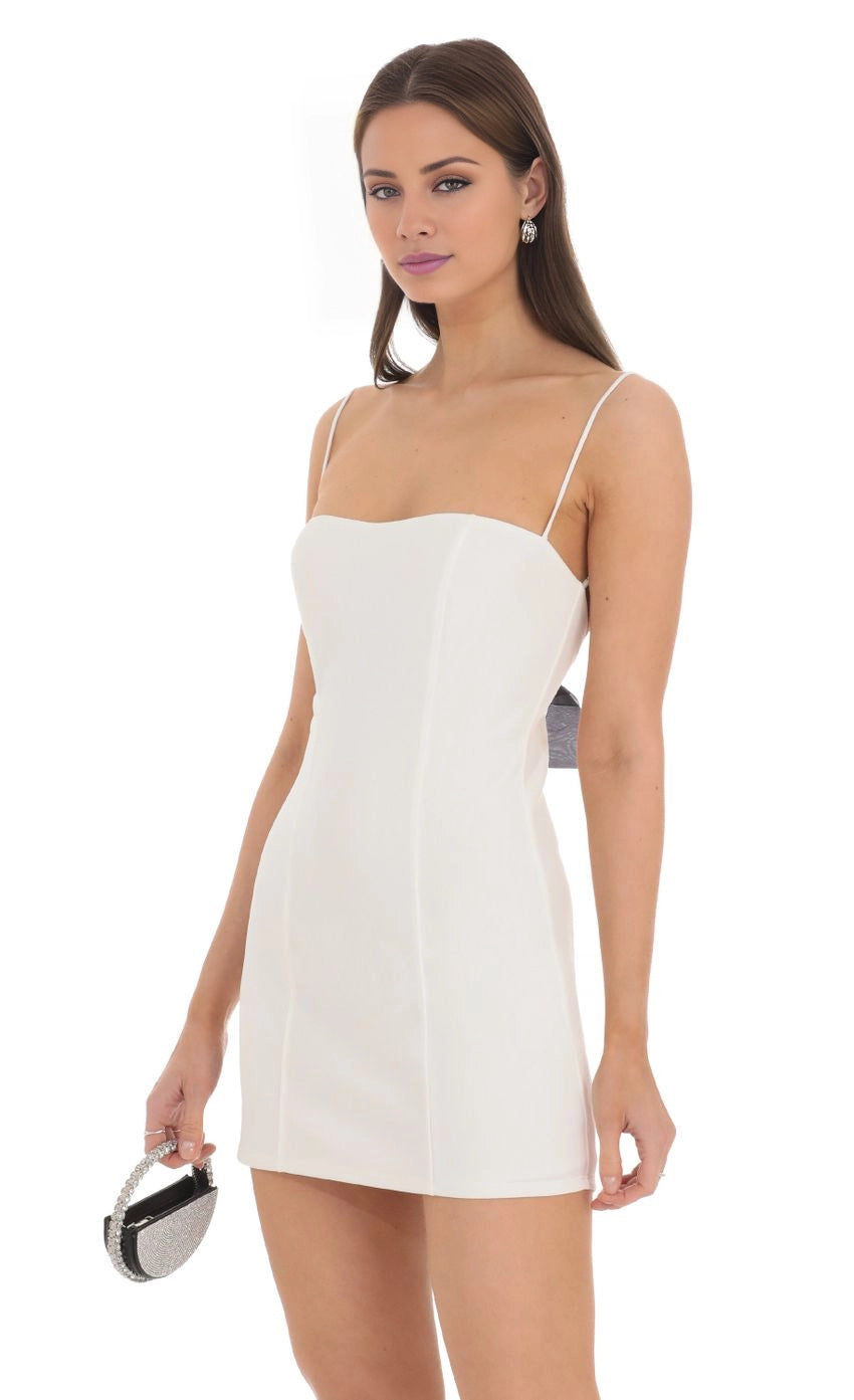 OKBBN Charming Back Bow White Tight Homecoming Dresses