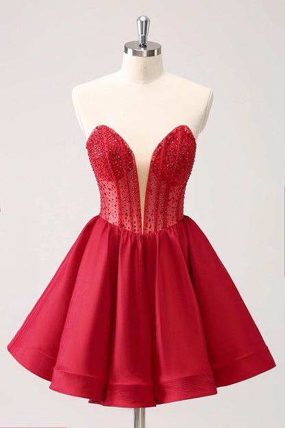 OKBBN Cute A-line Off Shoulder Tight corset with ruffled edges Homecoming Dresses