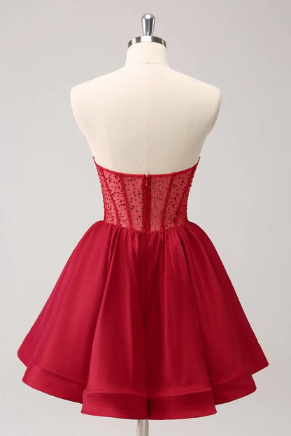 OKBBN Cute A-line Off Shoulder Tight corset with ruffled edges Homecoming Dresses