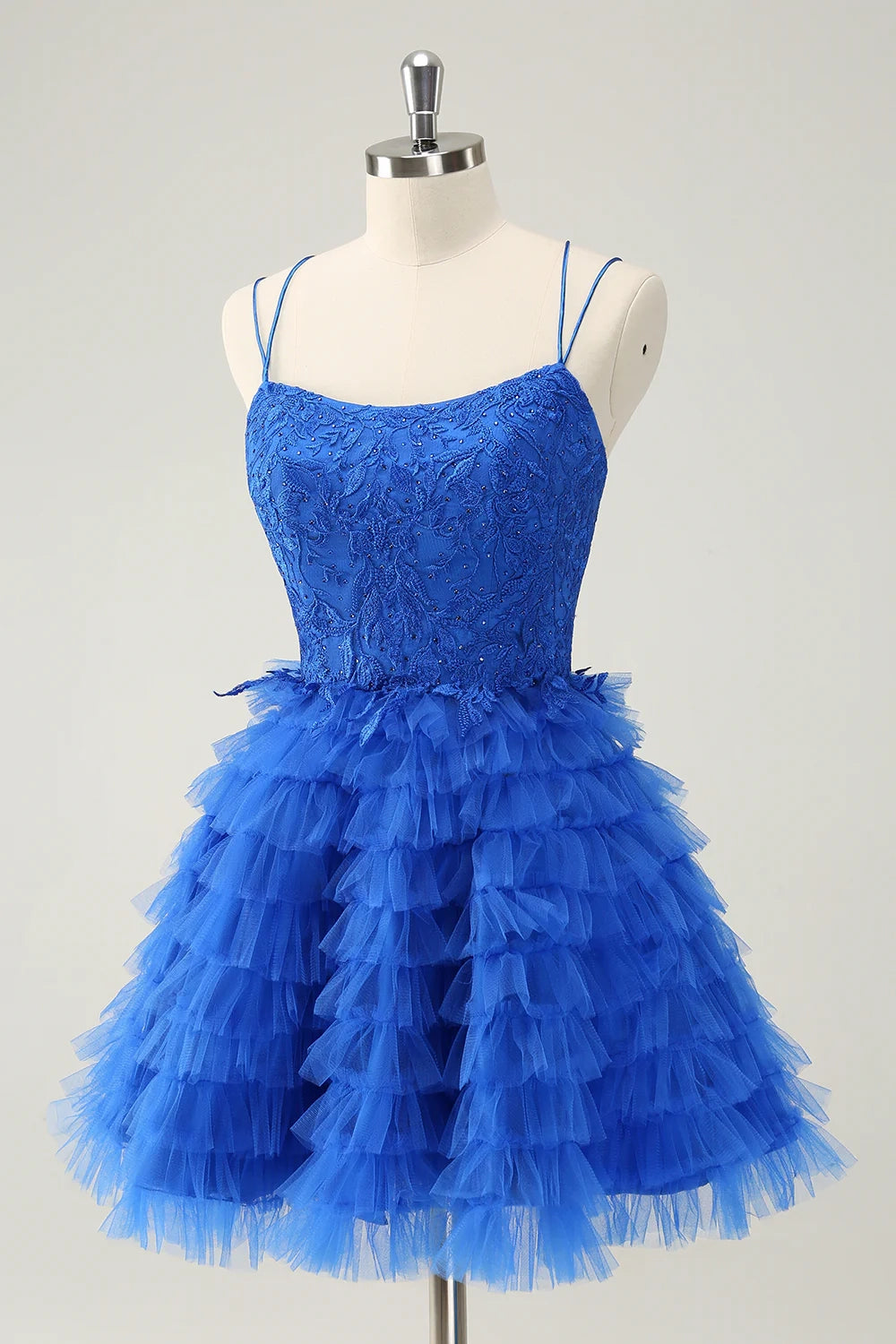 OKBBN Cute A-line Thin Shoulder Strap Multi Layer Short Beaded Homecoming Dresses