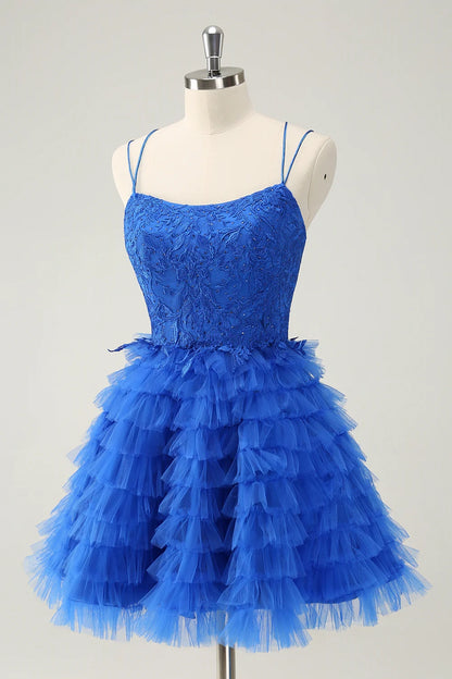 OKBBN Cute A-line Thin Shoulder Strap Multi Layer Short Beaded Homecoming Dresses