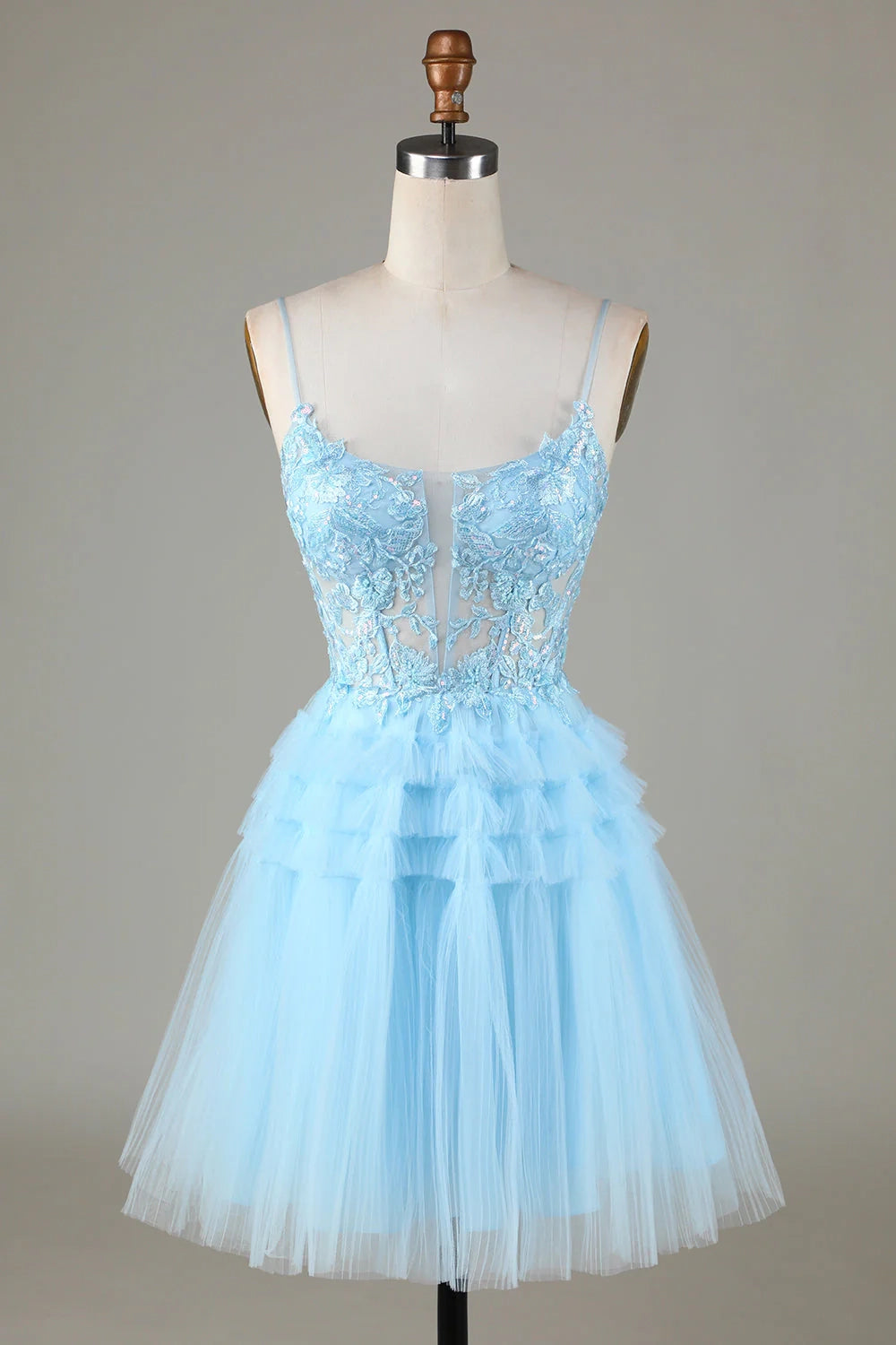 OKBBN Cute A-line Thin Shoulder Strap Sparkle Short Homecoming Dresses