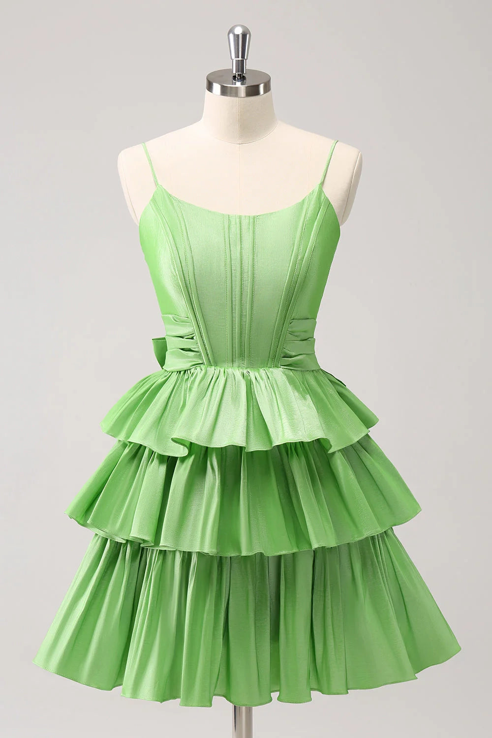 OKBBN Cute A-line Thin Shoulder Strap Waist Layered Ruffle Edges Homecoming Dresses