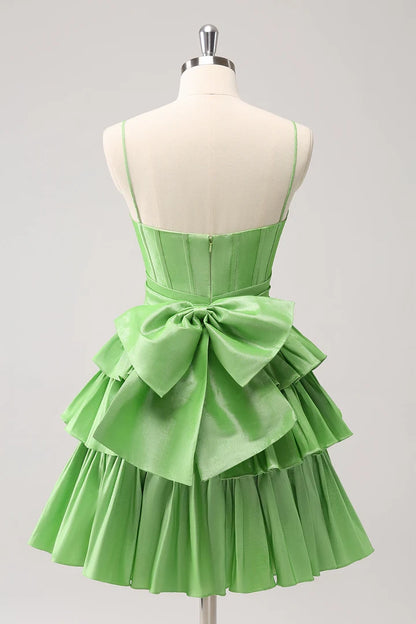 OKBBN Cute A-line Thin Shoulder Strap Waist Layered Ruffle Edges Homecoming Dresses