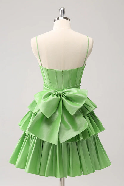 OKBBN Cute A-line Thin Shoulder Strap Waist Layered Ruffle Edges Homecoming Dresses