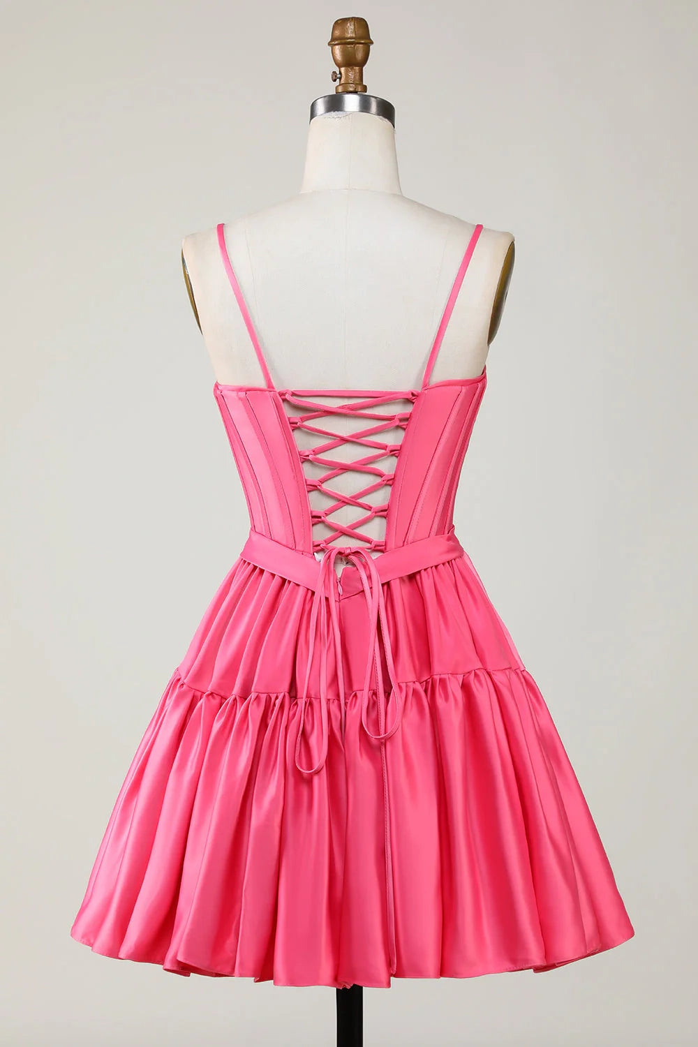 OKBBN Cute A-line Thin Shoulder Strap Waist Ruffle Bow Homecoming Dresses