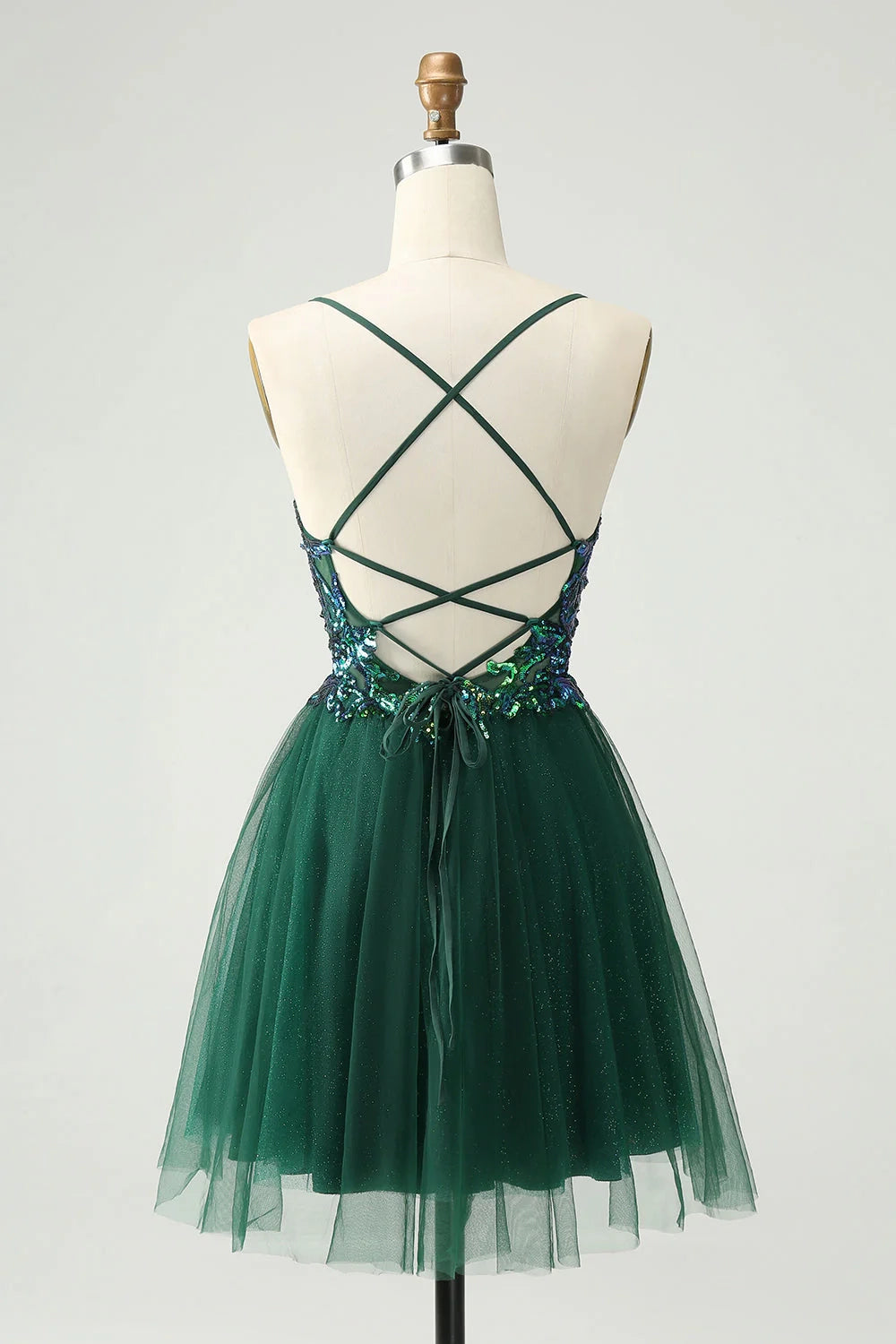 OKBBN Cute A-line V-neck sequin decal short Homecoming Dresses