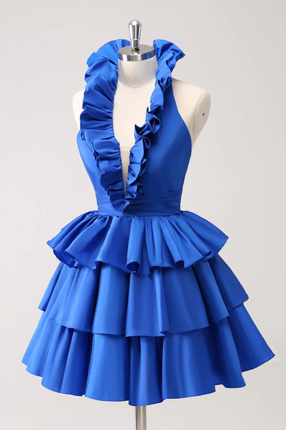 OKBBN Cute A-line backless layered ruffle edge Homecoming Dresses