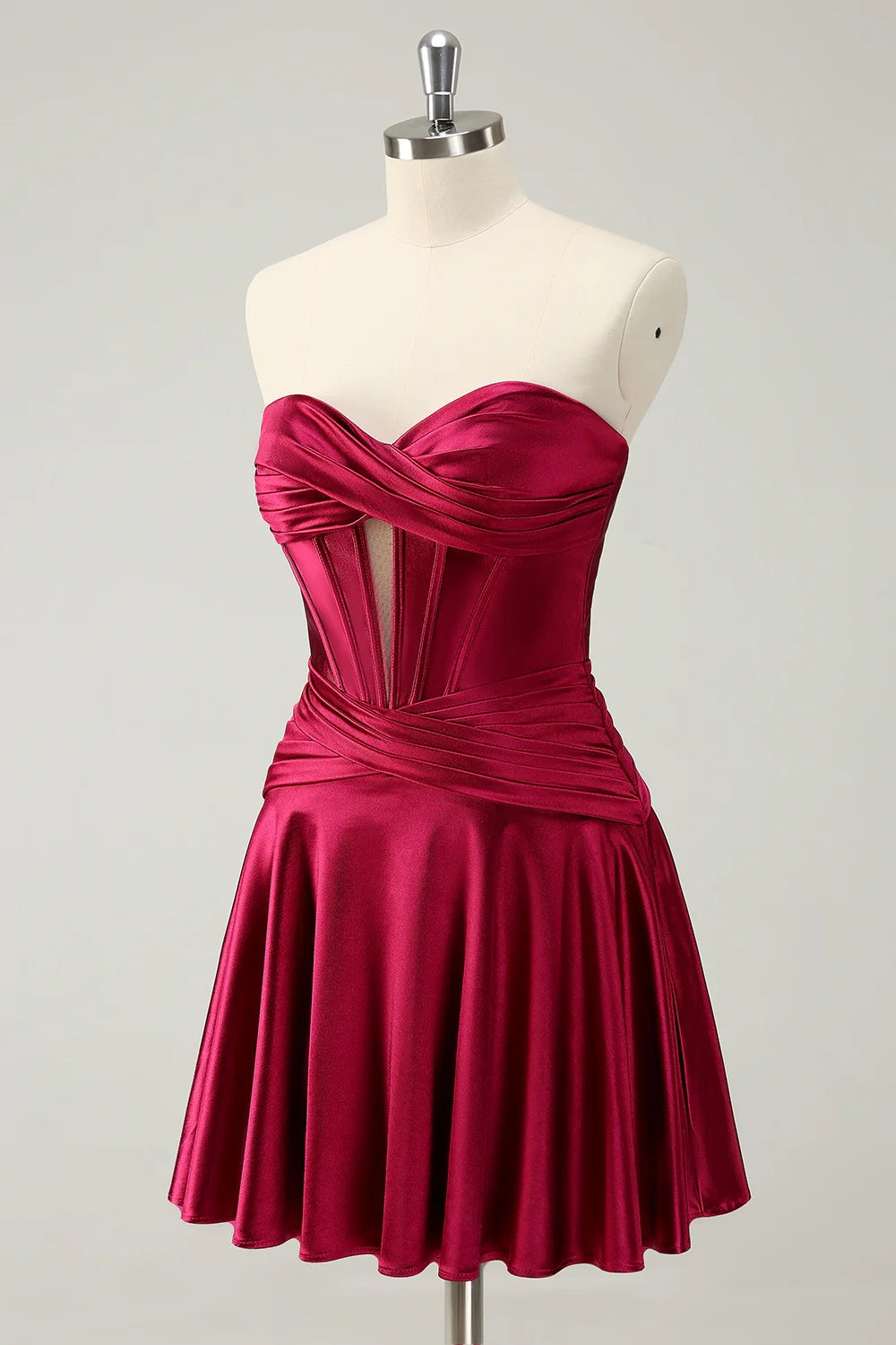 OKBBN Cute Burgundy A-line Sweetheart Cross Cross Corset Homecoming Dresses