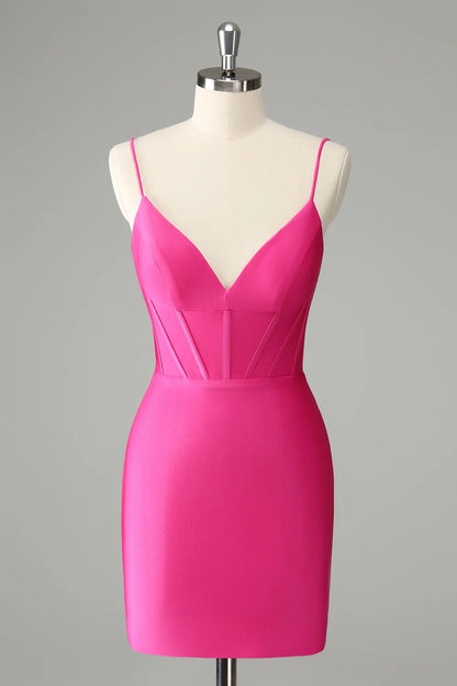 OKBBN Cute Fashion Tight Strap Wrinkle Short Homecoming Dresses