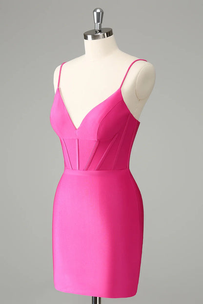 OKBBN Cute Fashion Tight Strap Wrinkle Short Homecoming Dresses