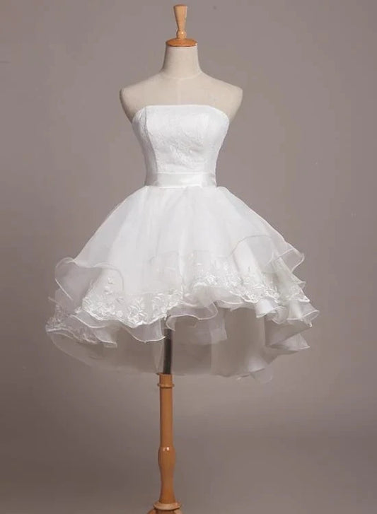 OKBBN Cute Lace Organza Short Off Shoulder Sleeveless Homecoming Dresses