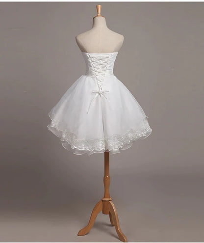 OKBBN Cute Lace Organza Short Off Shoulder Sleeveless Homecoming Dresses