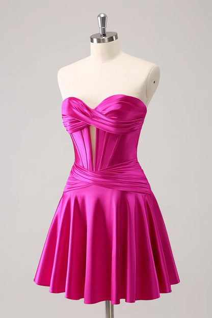 OKBBN Cute Ruffle A-line Sweetheart Cross corset Homecoming Dresses